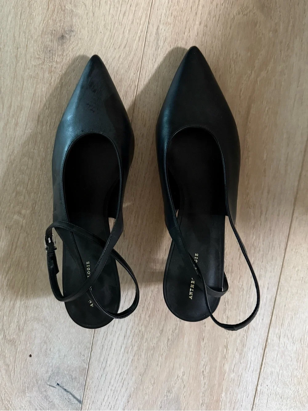 NWOT By Anthropologie Ankle Wrap Kitten Heels Black Leather Size 8